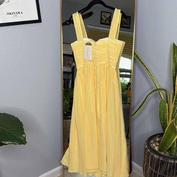 Post Meridiem Small Dress Draped Bodice Chiffon Midi Yellow S - Picture 7 of 7